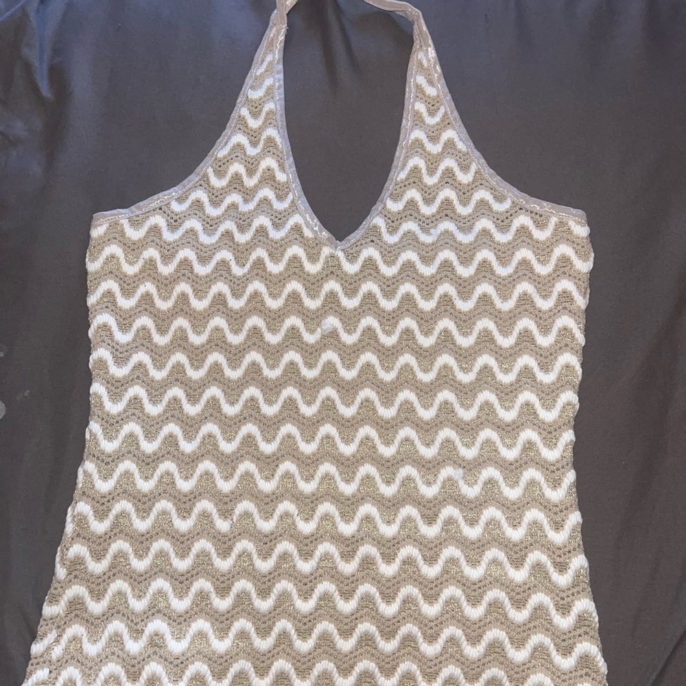 Stylish Cream and Brown Halter Top
